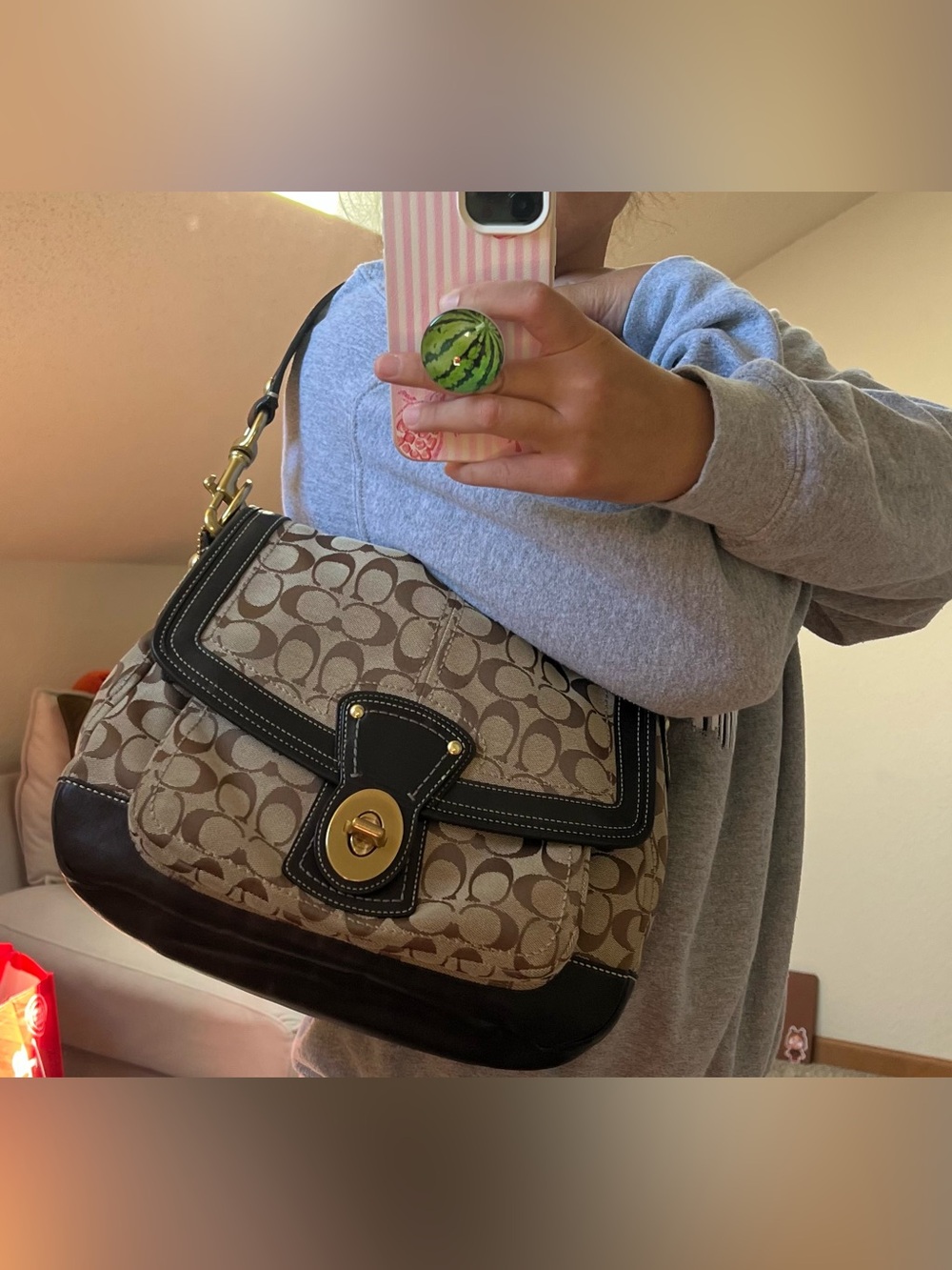 Coach Signature Black and Brown Shoulder Bag - Picture 5 of 5